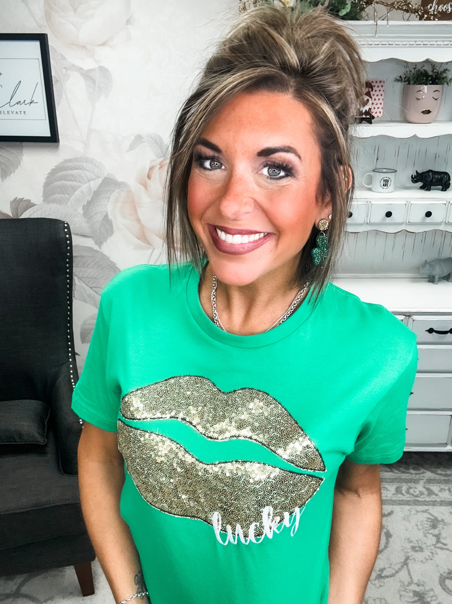 Lucky Lips Embroidered Short Sleeve Tee