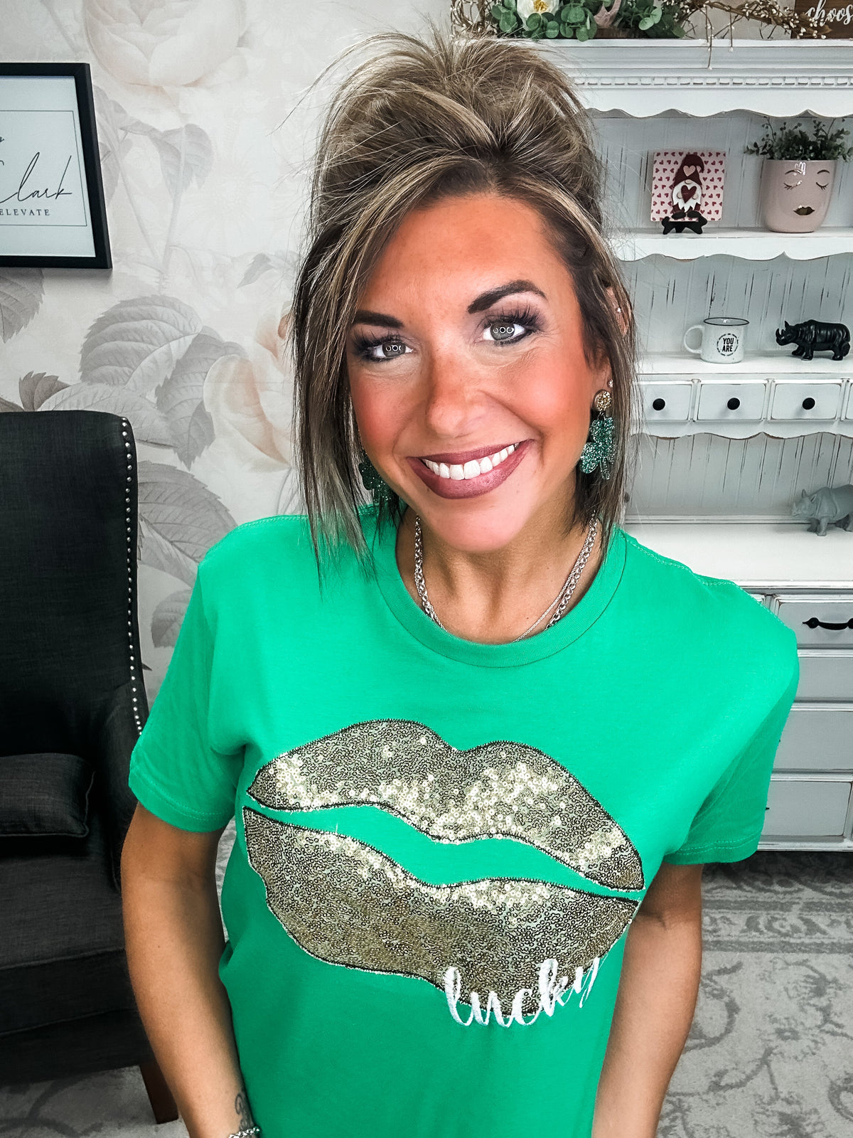 Lucky Lips Embroidered Short Sleeve Tee