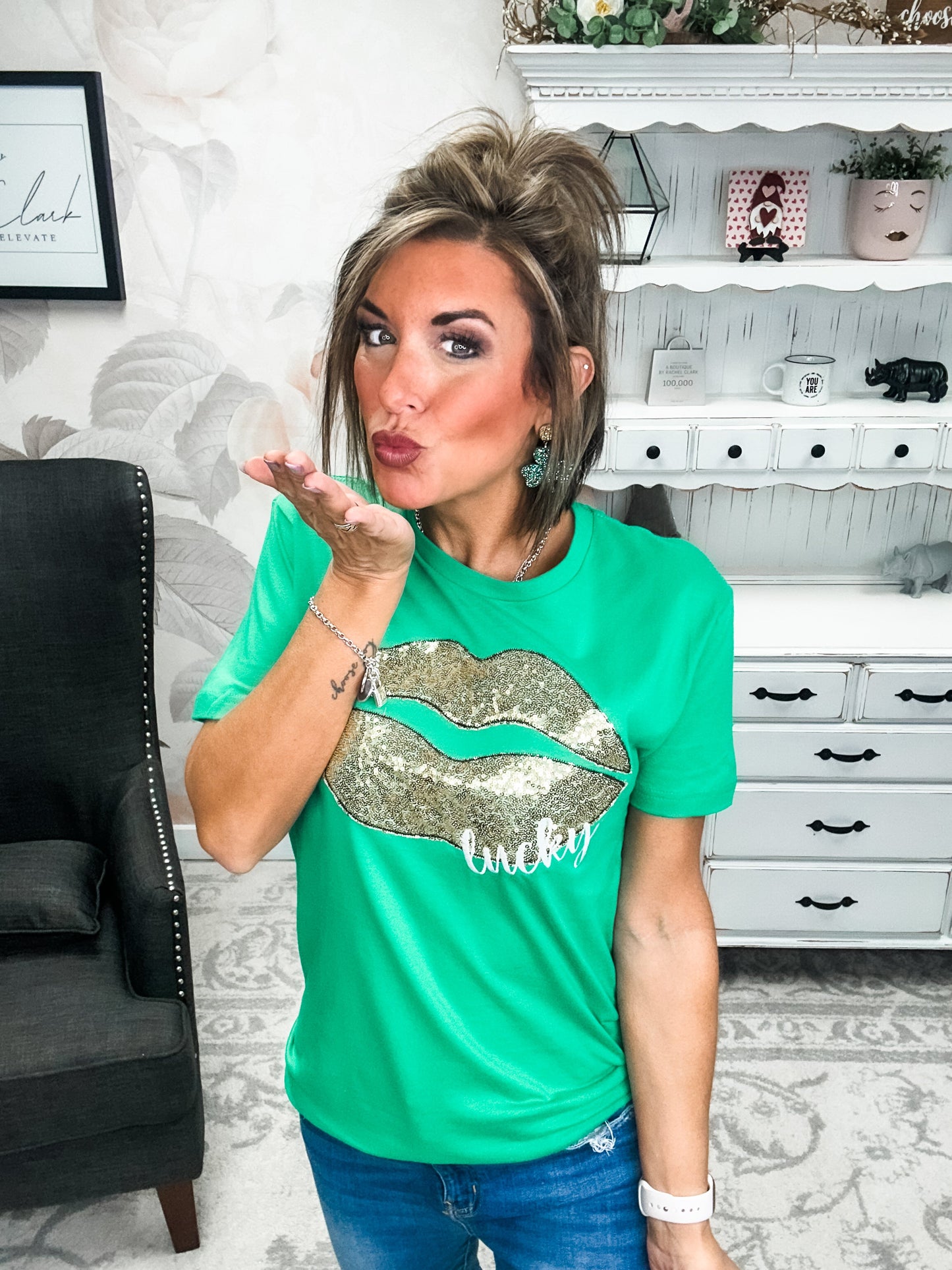 Lucky Lips Embroidered Short Sleeve Tee