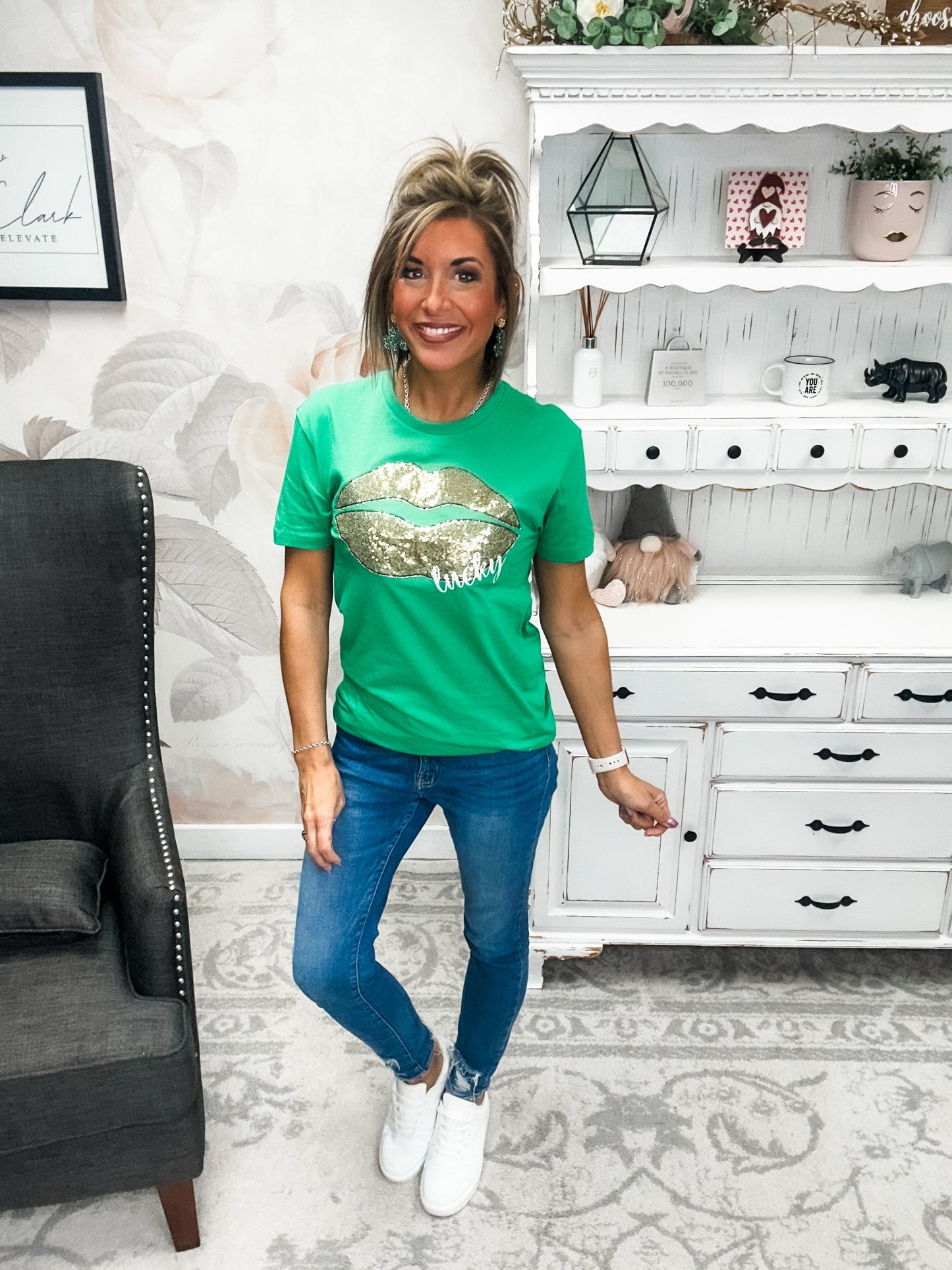 Lucky Lips Embroidered Short Sleeve Tee