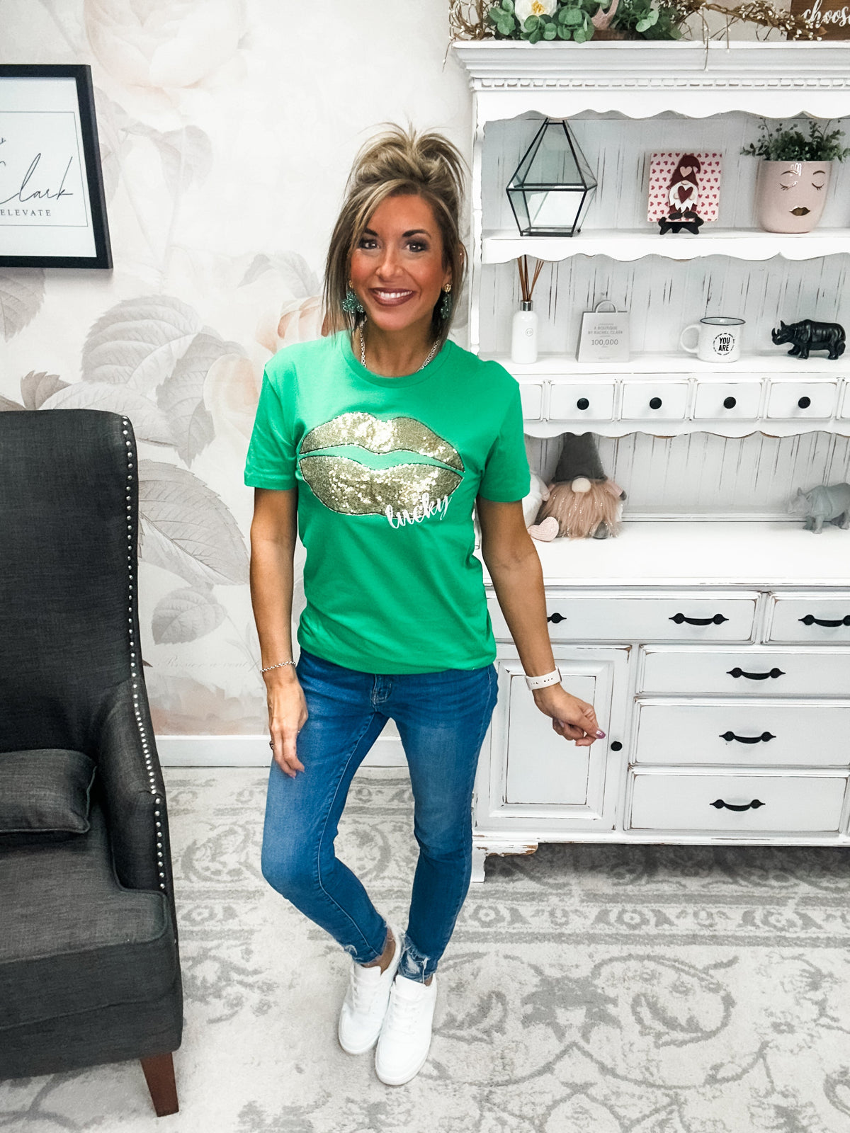 Lucky Lips Embroidered Short Sleeve Tee