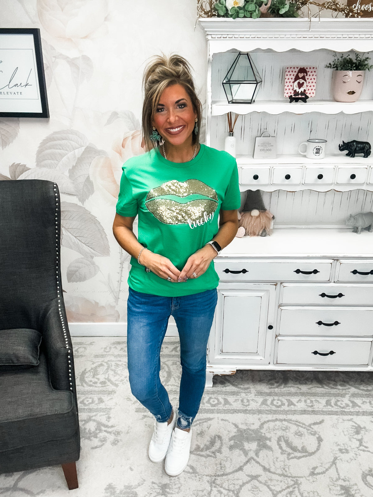 Lucky Lips Embroidered Short Sleeve Tee