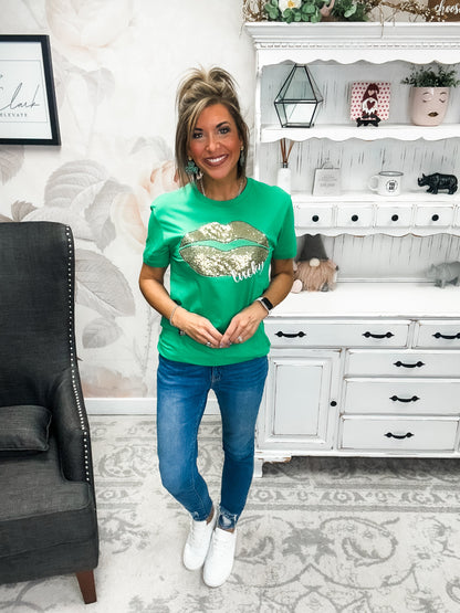 Lucky Lips Embroidered Short Sleeve Tee