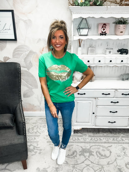 Lucky Lips Embroidered Short Sleeve Tee