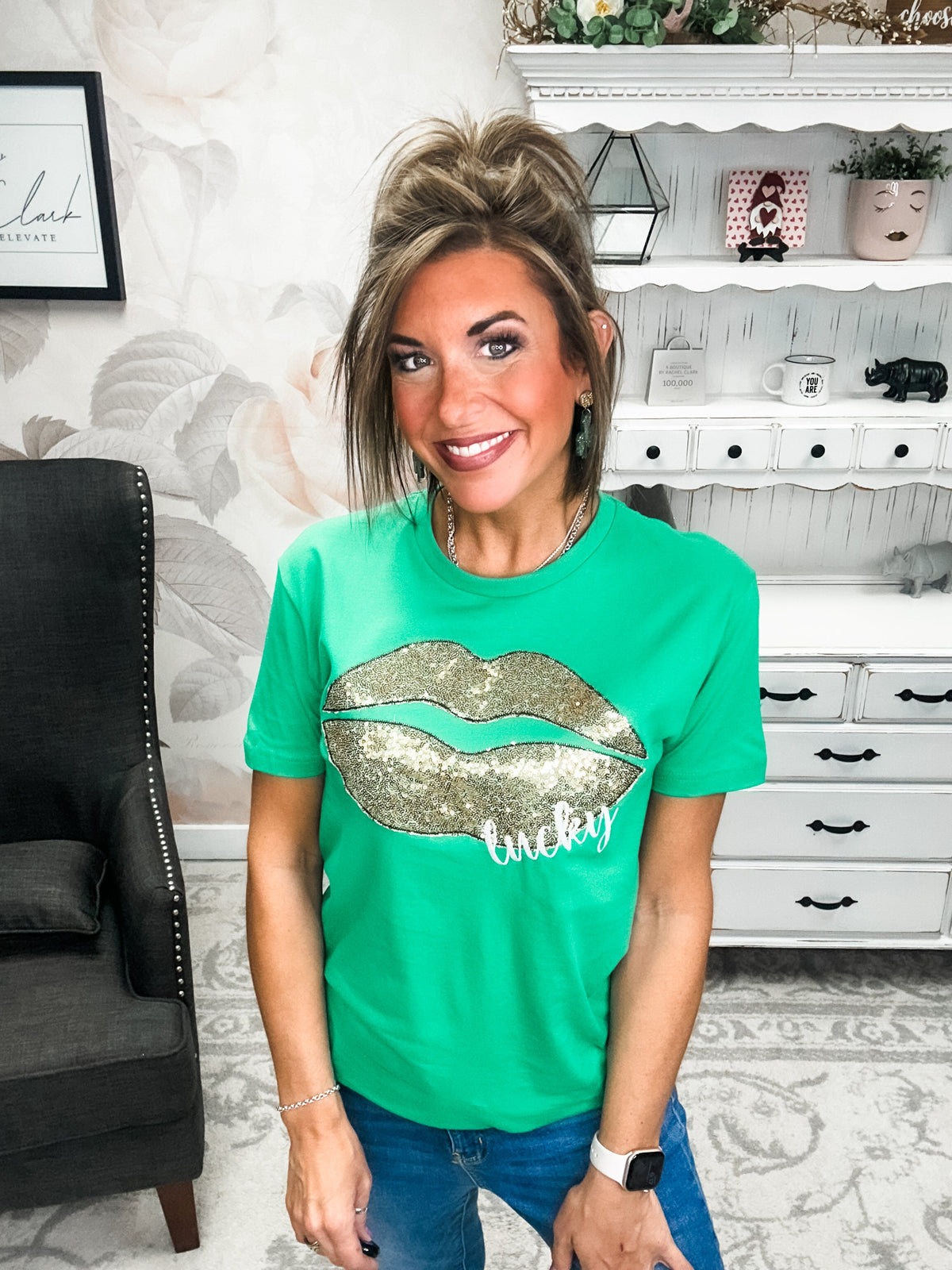 Lucky Lips Embroidered Short Sleeve Tee