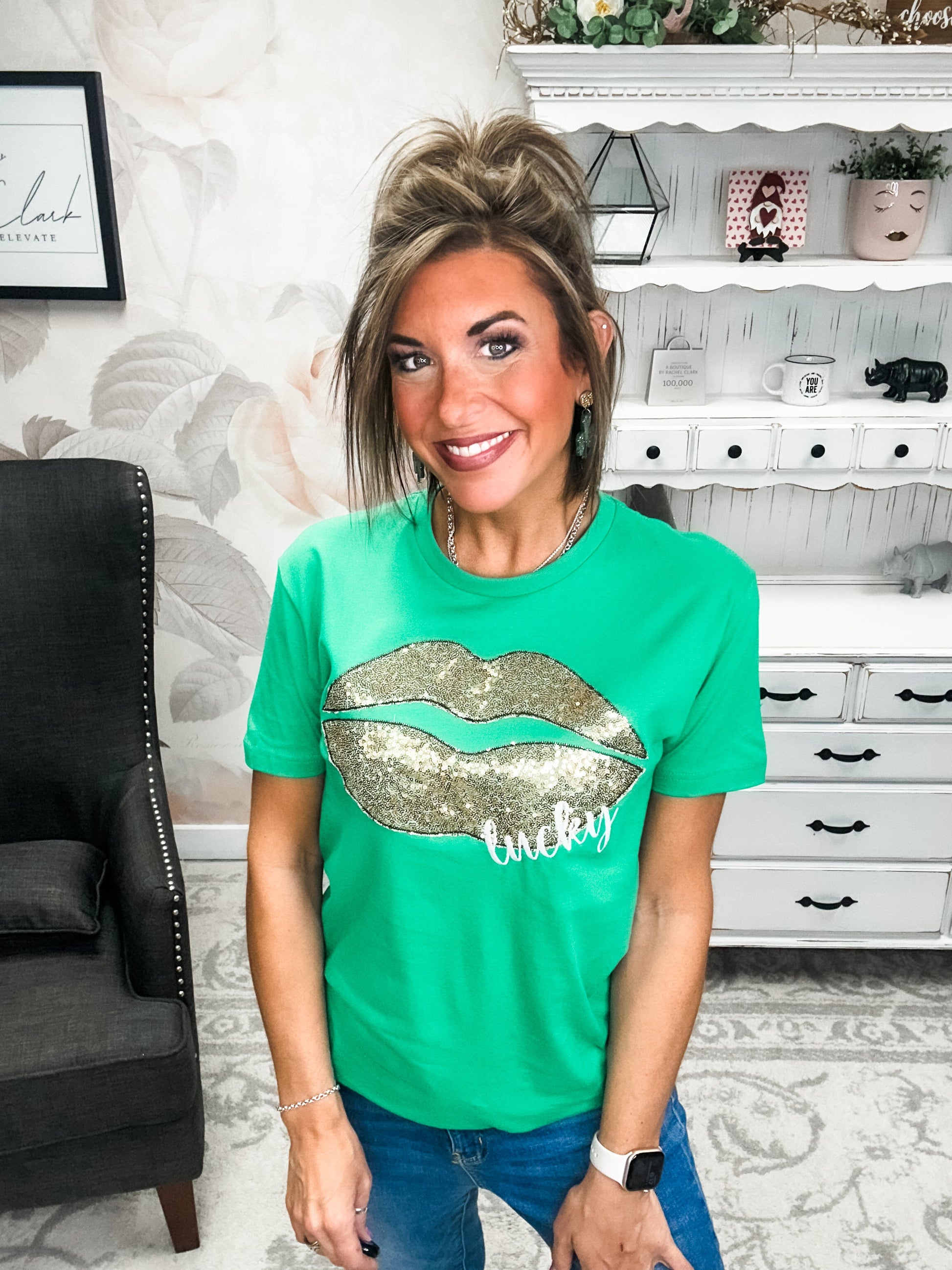 Lucky Lips Embroidered Short Sleeve Tee