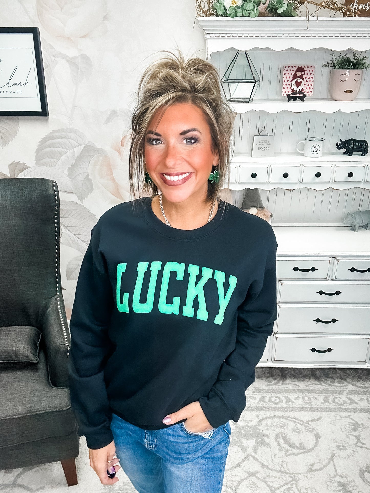Green Lucky Puff Sweatshirt