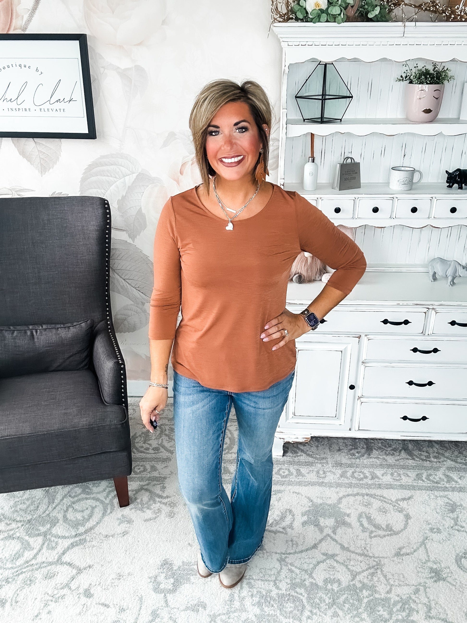 Find The Answer Round Neck Top - Rust