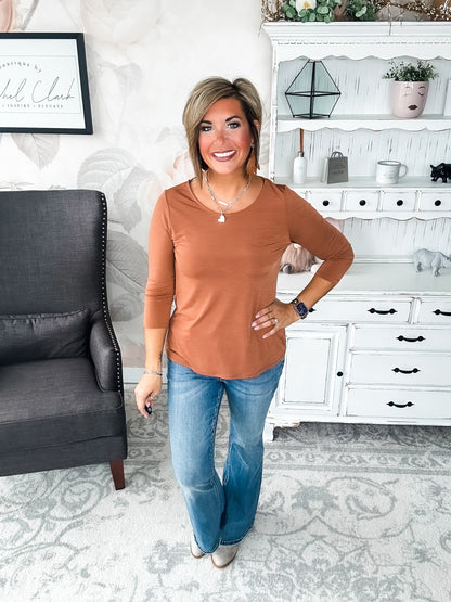 Find The Answer Round Neck Top - Rust
