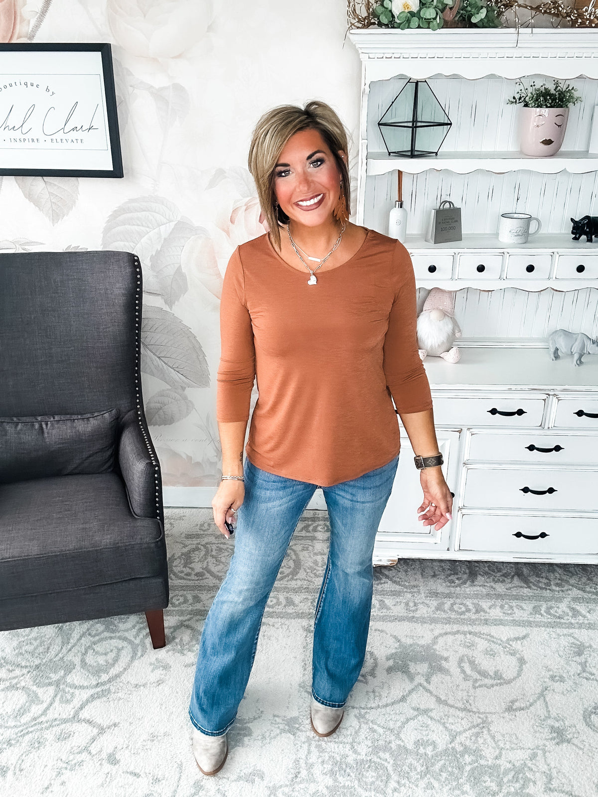 Find The Answer Round Neck Top - Rust