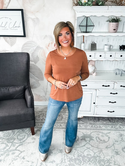 Find The Answer Round Neck Top - Rust