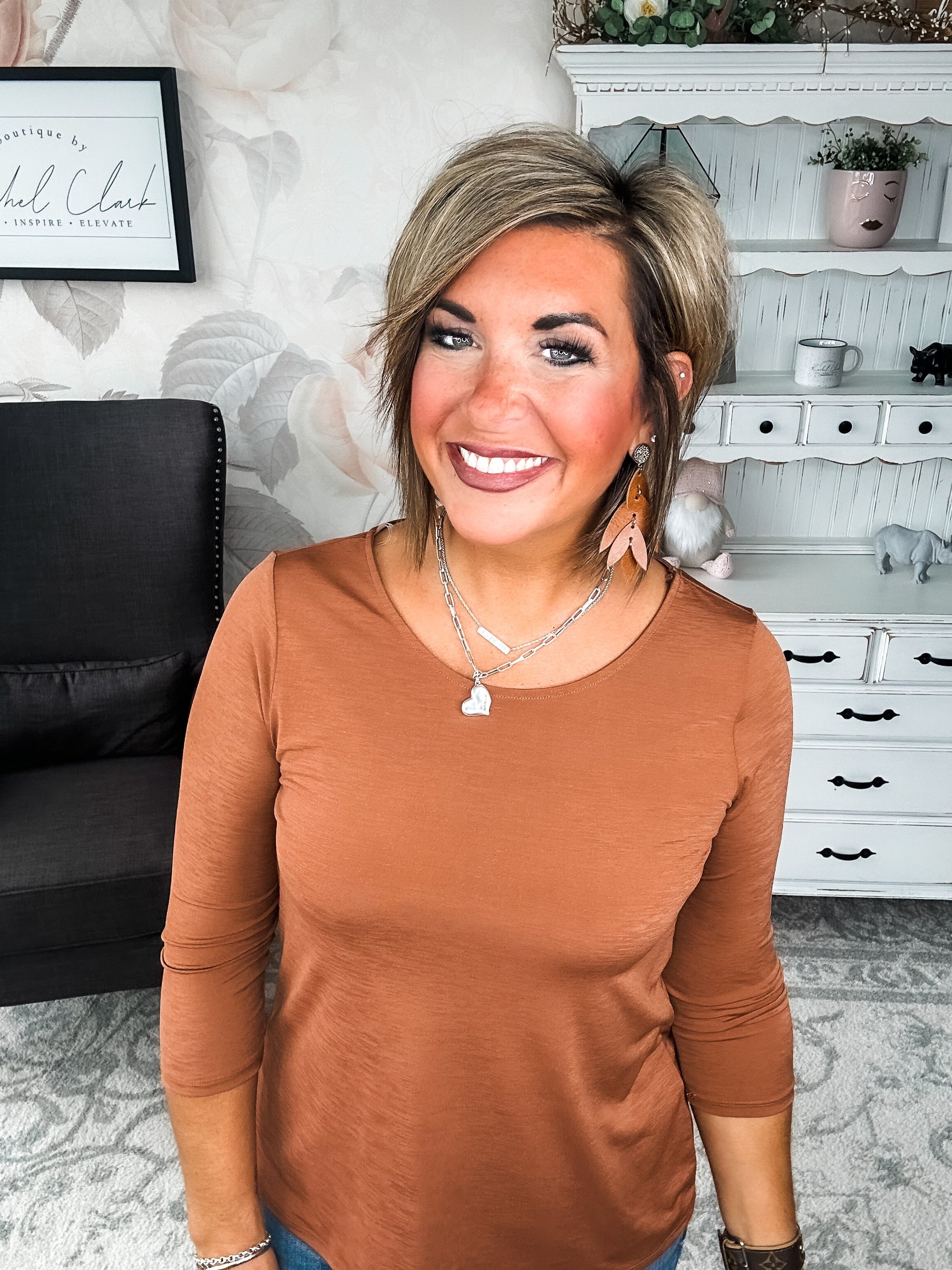Find The Answer Round Neck Top - Rust