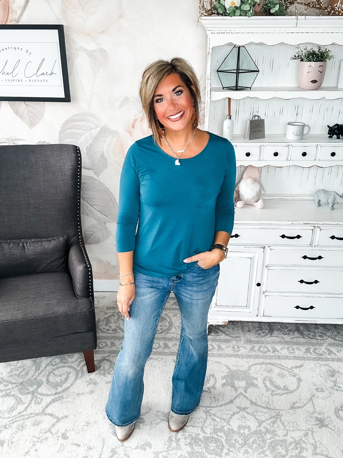 Find The Answer Round Neck Top - Dark Teal