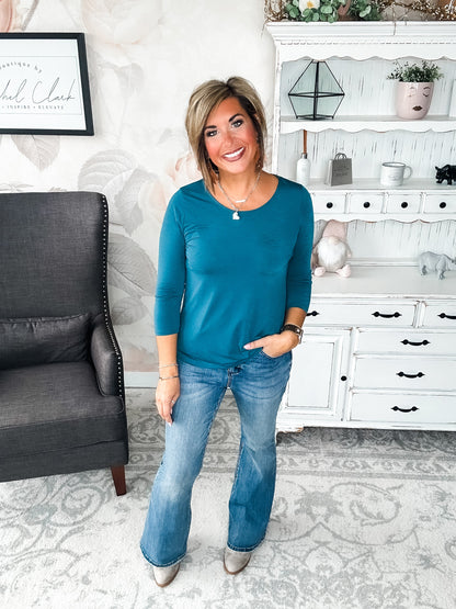 Find The Answer Round Neck Top - Dark Teal