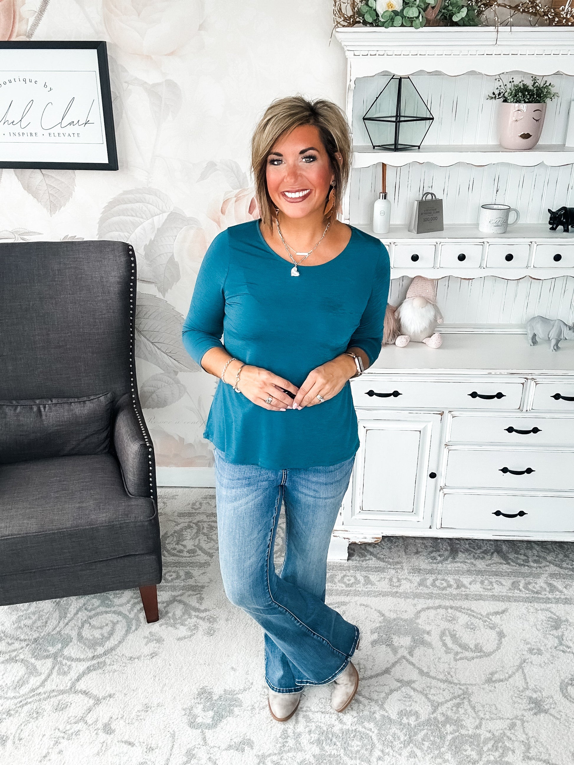 Find The Answer Round Neck Top - Dark Teal