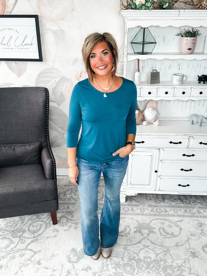 Find The Answer Round Neck Top - Dark Teal