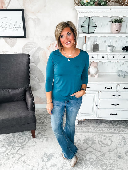 Find The Answer Round Neck Top - Dark Teal
