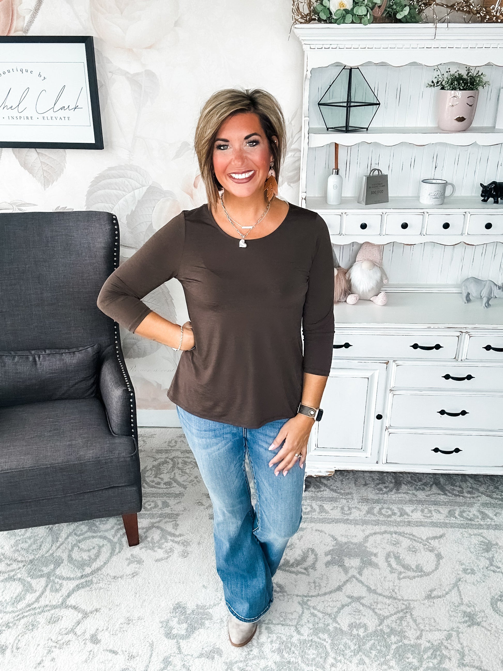 Find The Answer Round Neck Top - Chocolate