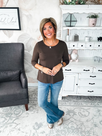 Find The Answer Round Neck Top - Chocolate