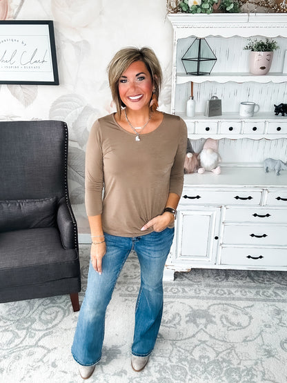 Find The Answer Round Neck Top - Mocha