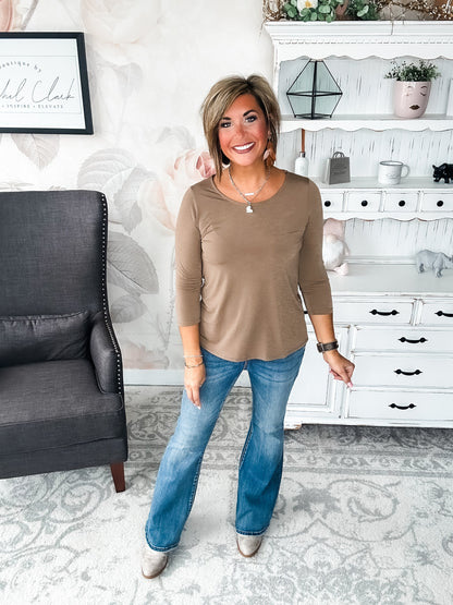 Find The Answer Round Neck Top - Mocha