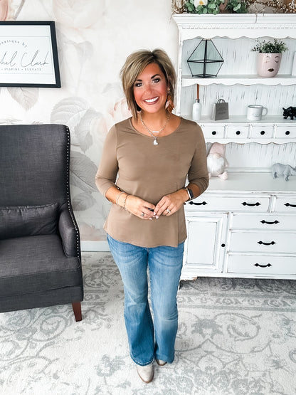 Find The Answer Round Neck Top - Mocha