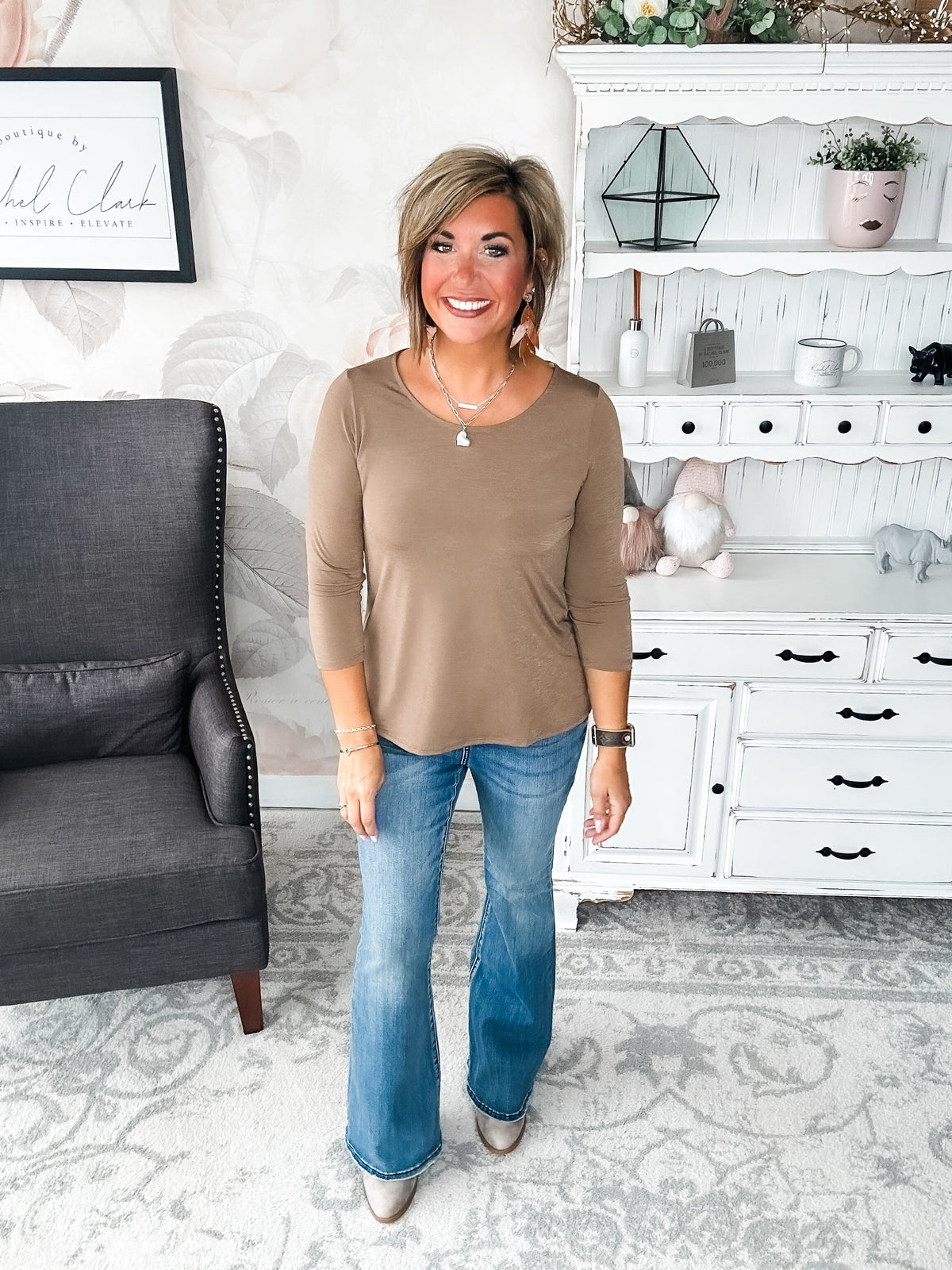 Find The Answer Round Neck Top - Mocha
