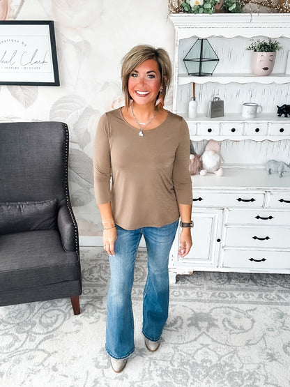 Find The Answer Round Neck Top - Mocha