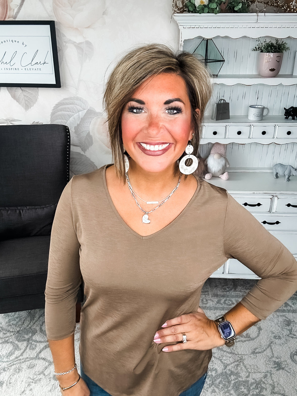Find The Answer V-neck Top - Mocha