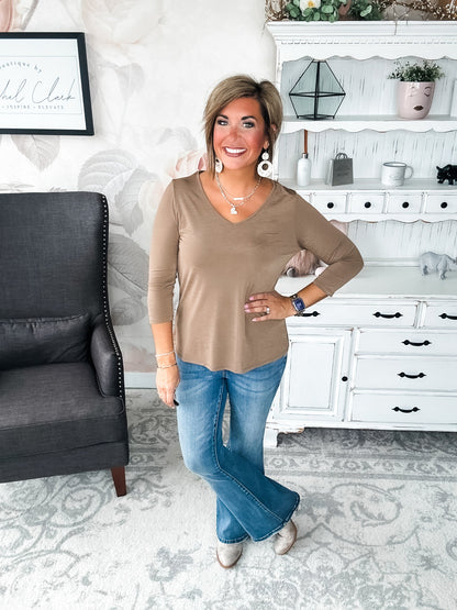 Find The Answer V-neck Top - Mocha