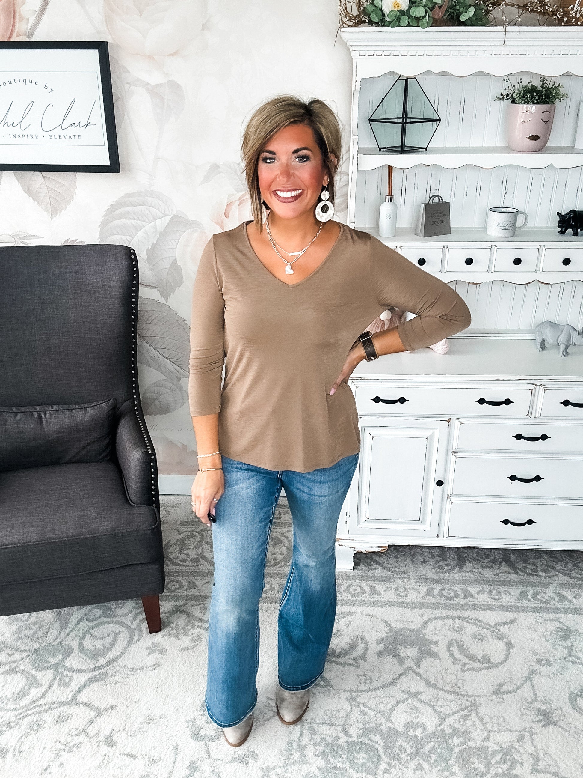 Find The Answer V-neck Top - Mocha
