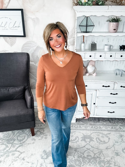 Find The Answer V-neck Top - Rust
