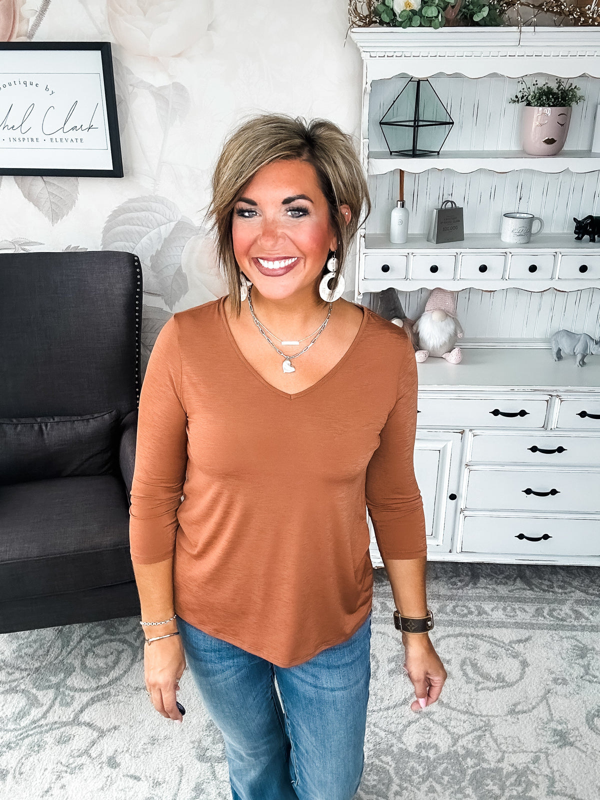 Find The Answer V-neck Top - Rust
