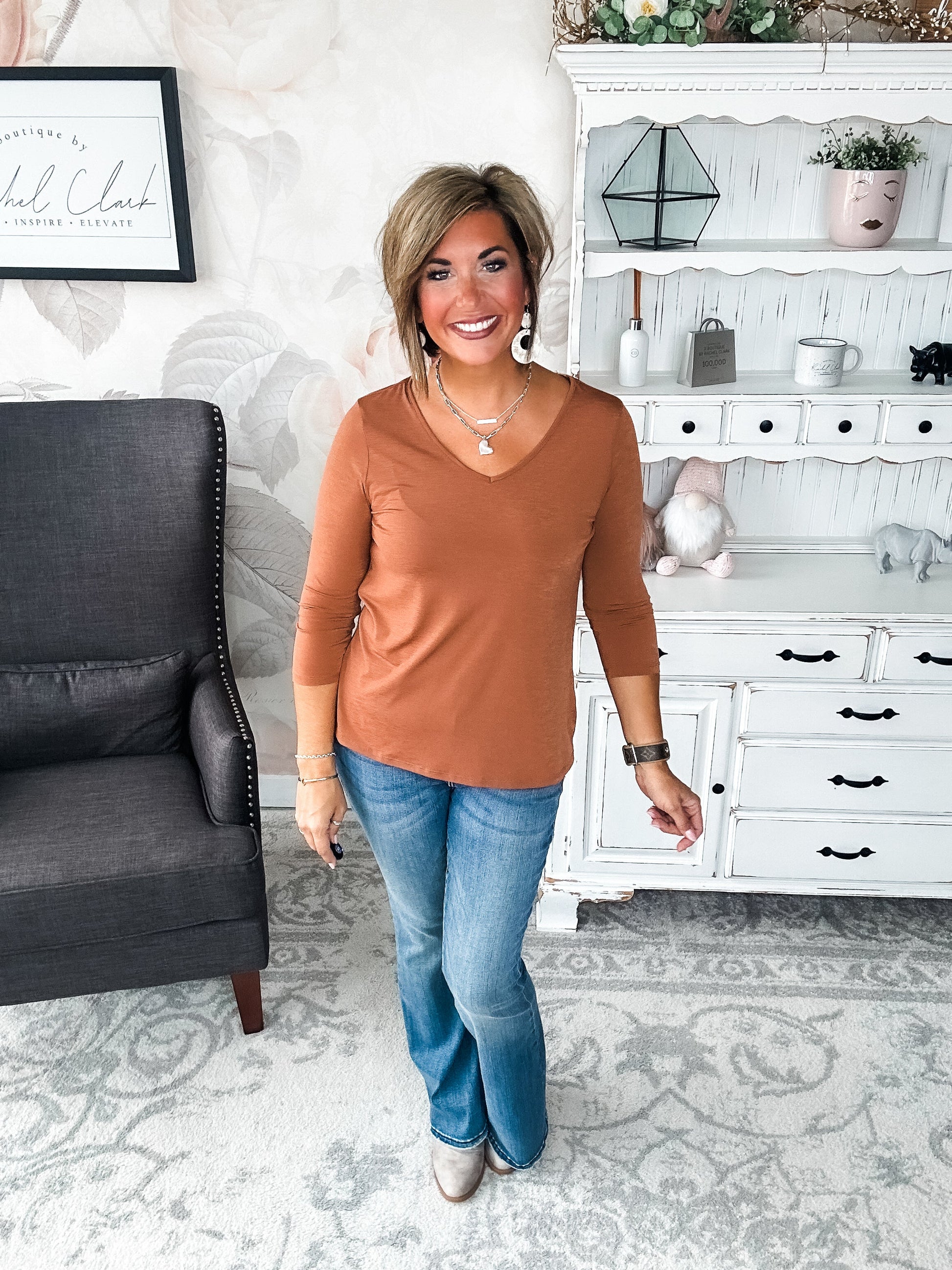 Find The Answer V-neck Top - Rust