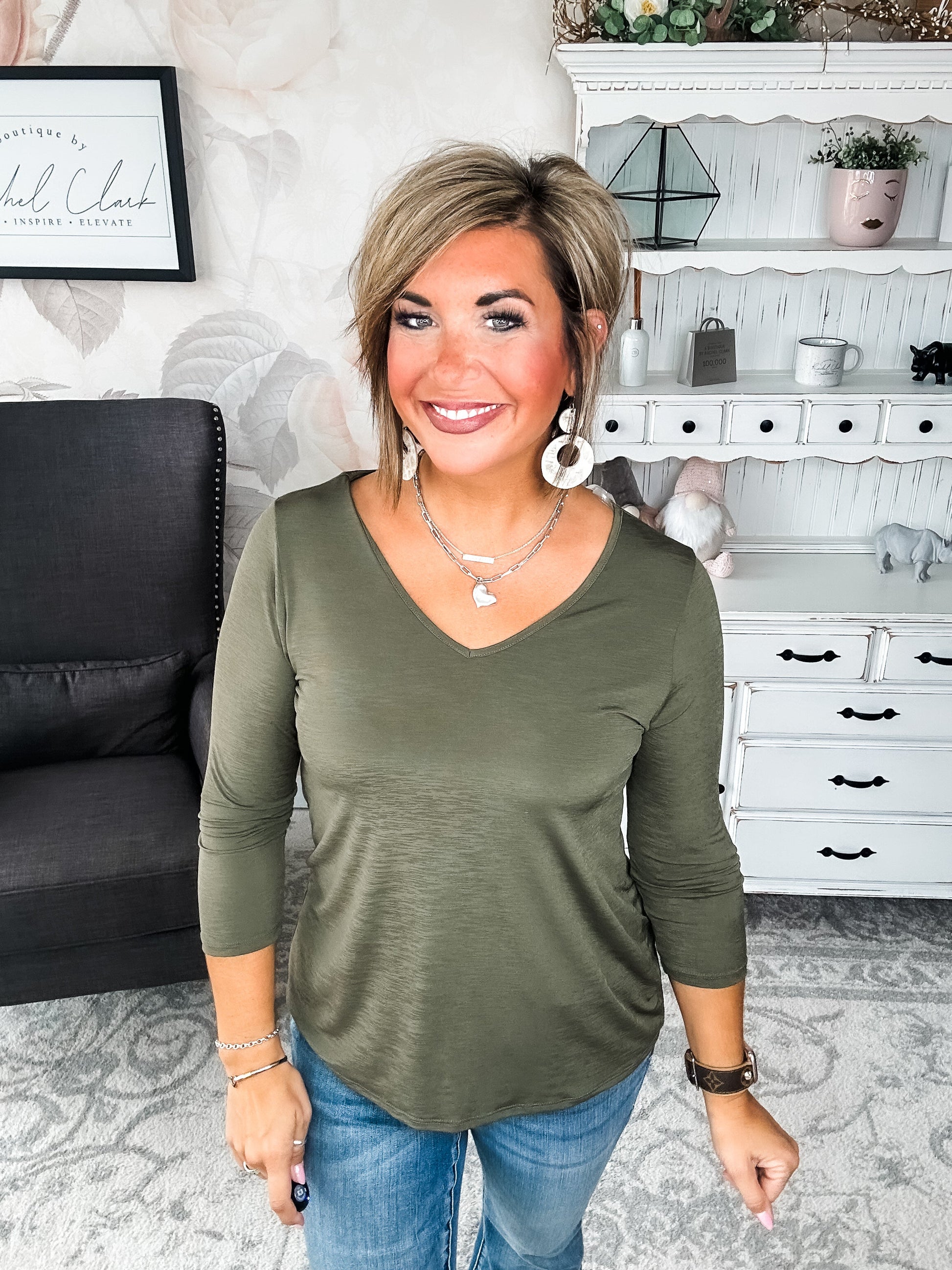 Find The Answer V-neck Top - Olive