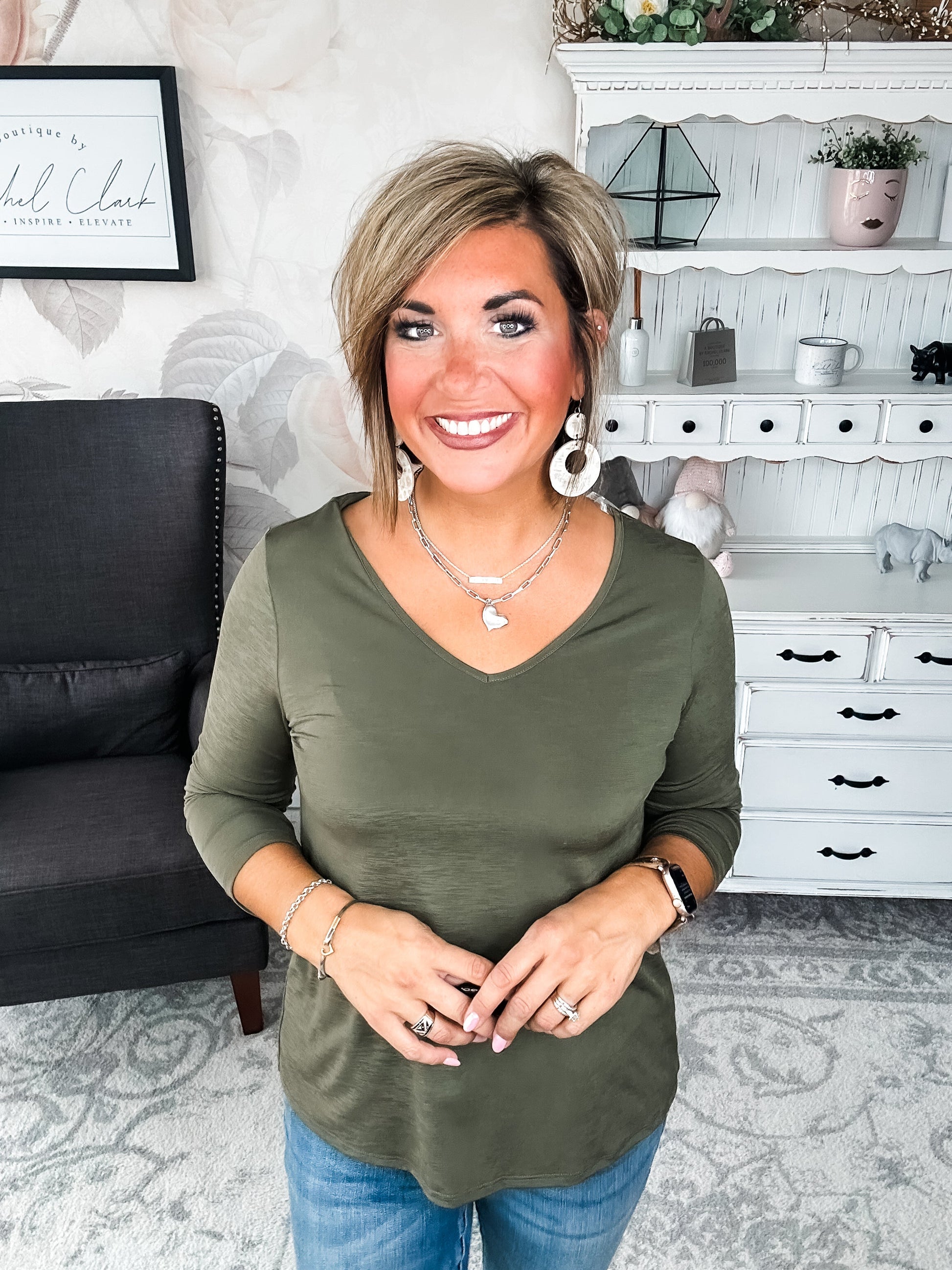 Find The Answer V-neck Top - Olive