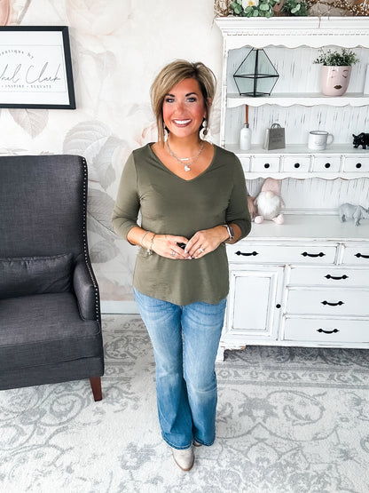 Find The Answer V-neck Top - Olive