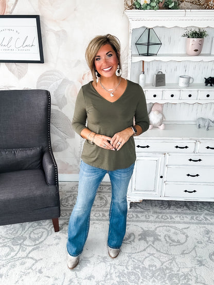 Find The Answer V-neck Top - Olive