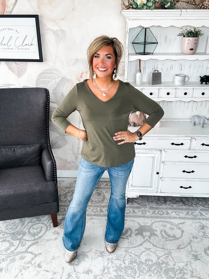 Find The Answer V-neck Top - Olive