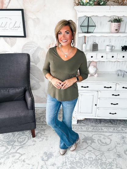Find The Answer V-neck Top - Olive