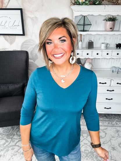 Find The Answer V-neck Top - Dark Teal