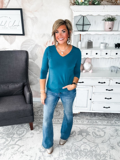 Find The Answer V-neck Top - Dark Teal