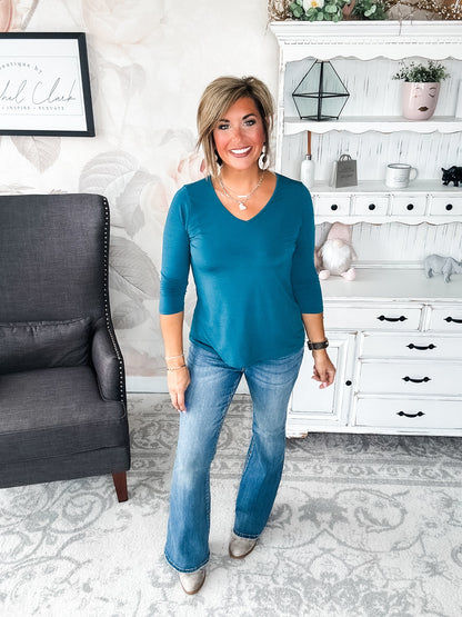 Find The Answer V-neck Top - Dark Teal