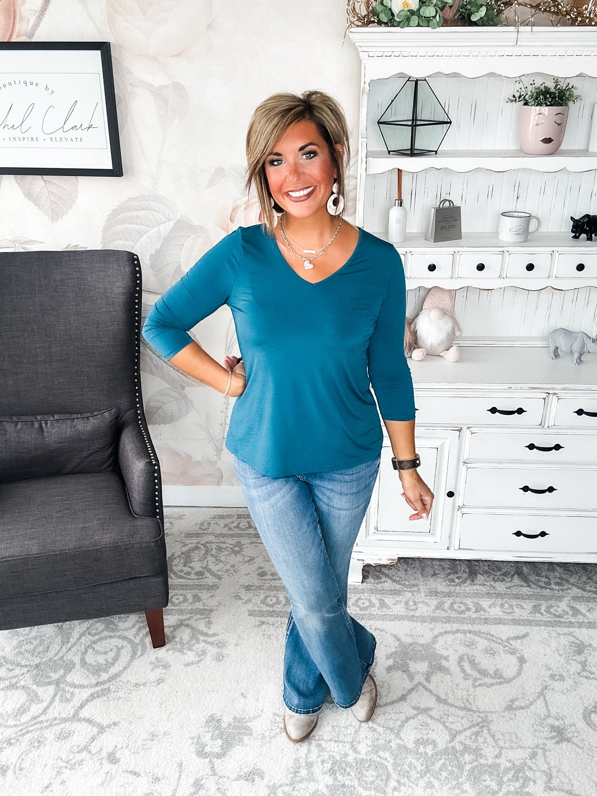 Find The Answer V-neck Top - Dark Teal