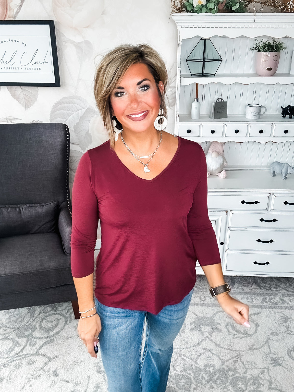 Find The Answer V-neck Top - Wine