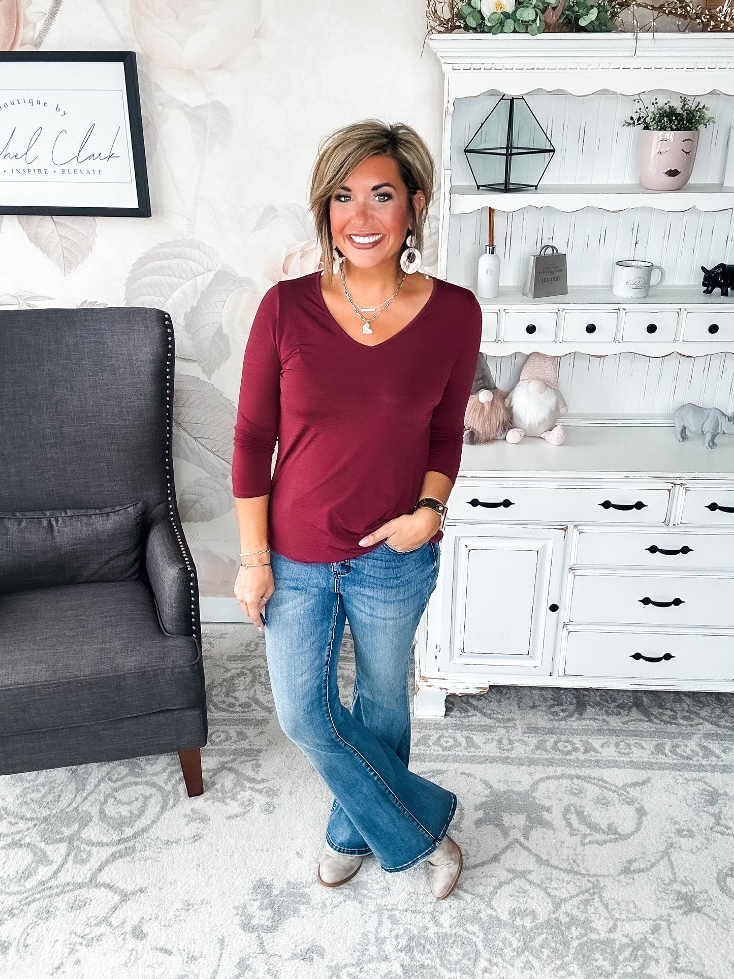 Find The Answer V-neck Top - Wine