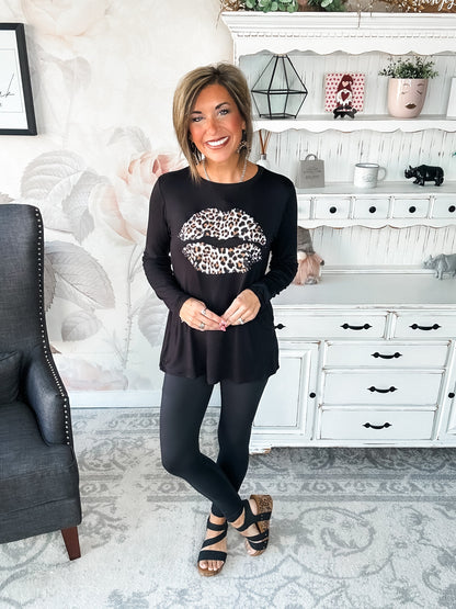 Luxy Leopard Lips Long Sleeve Tee