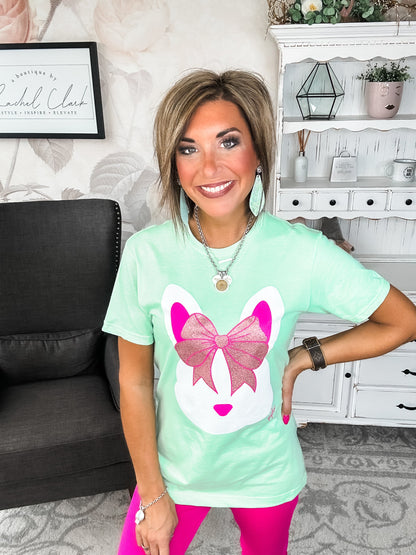 Bunny with a Glitter Bow Graphic Tee