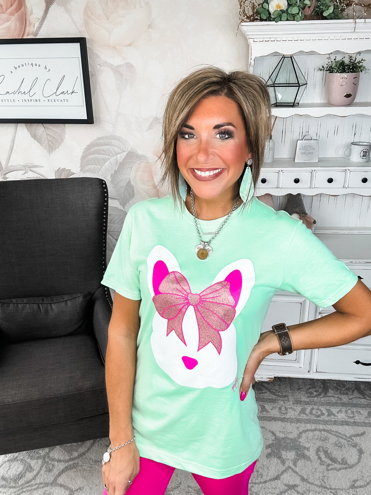 Bunny with a Glitter Bow Graphic Tee
