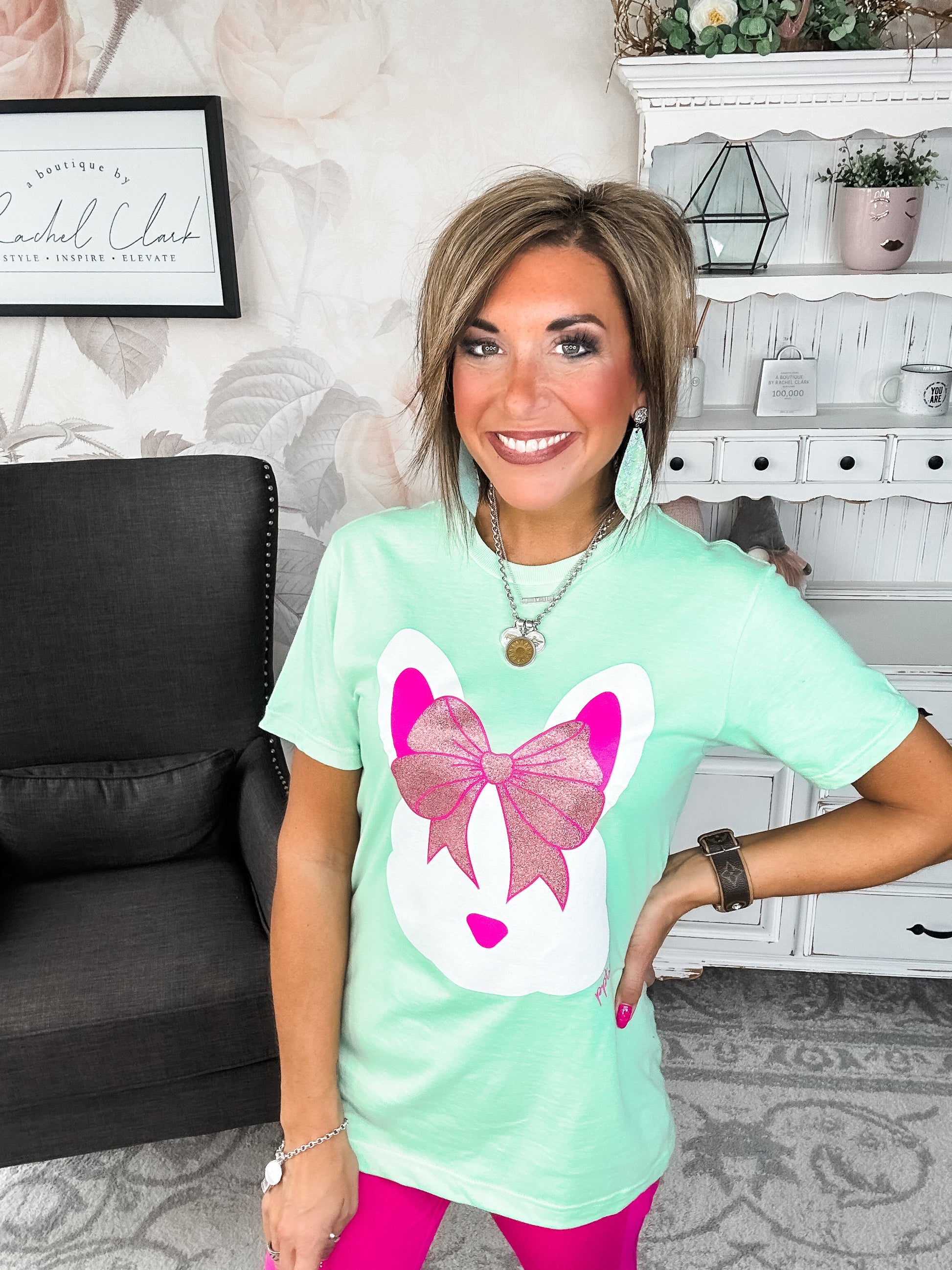 Bunny with a Glitter Bow Graphic Tee